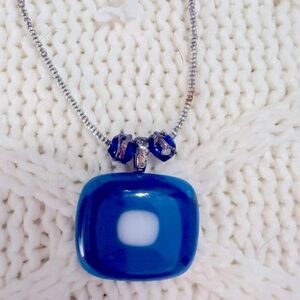 Handmade fused glass beaded necklace blue